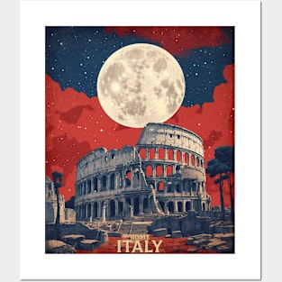 Rome Italy Starry Night Vintage Tourism Travel Poster Posters and Art